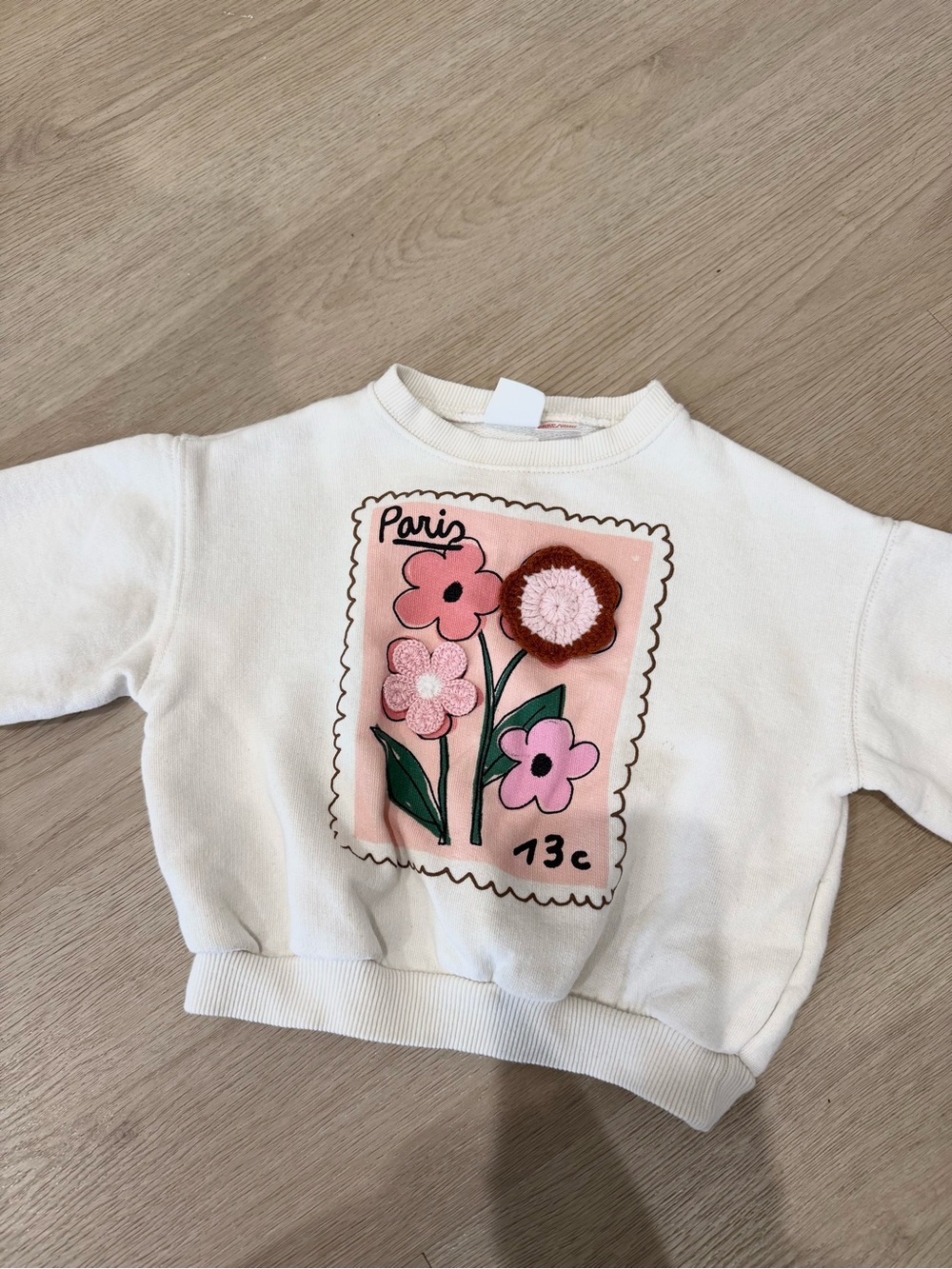 Zara Cream Kids Sweater with Pink Floral Patch
